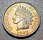 1907 Indian Head Cent Red & Brown BU UNC Light Rainbow Toned IHC IHP Penny
