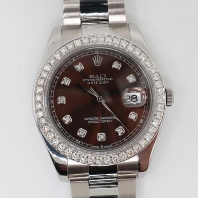 2010s Mint Rolex 116300 Custom Dial and Bezel Steel Diamond Brown Dial Watch