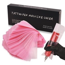 Tattoo Pen Covers Disposable Sleeves 200Pcs Pink Machine Large, pink