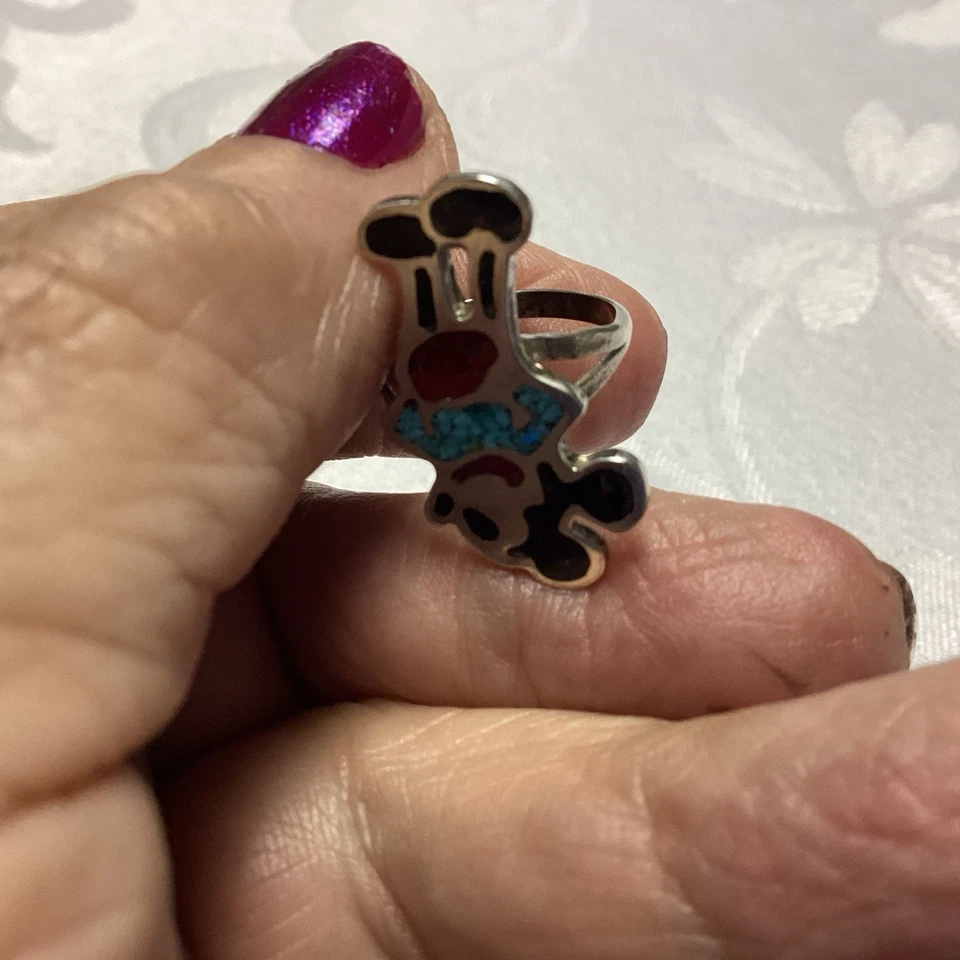 Anillo de ónix coral turquesa plata esterlina Mickey Mouse vintage Foto 3 de 4