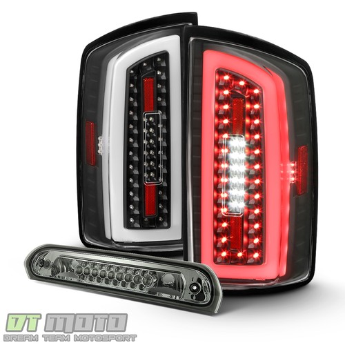 2007-2008 Dodge Ram 1500 2500 3500 Black LED Tail Lights+Smoke LED 3rd Stop Lamp