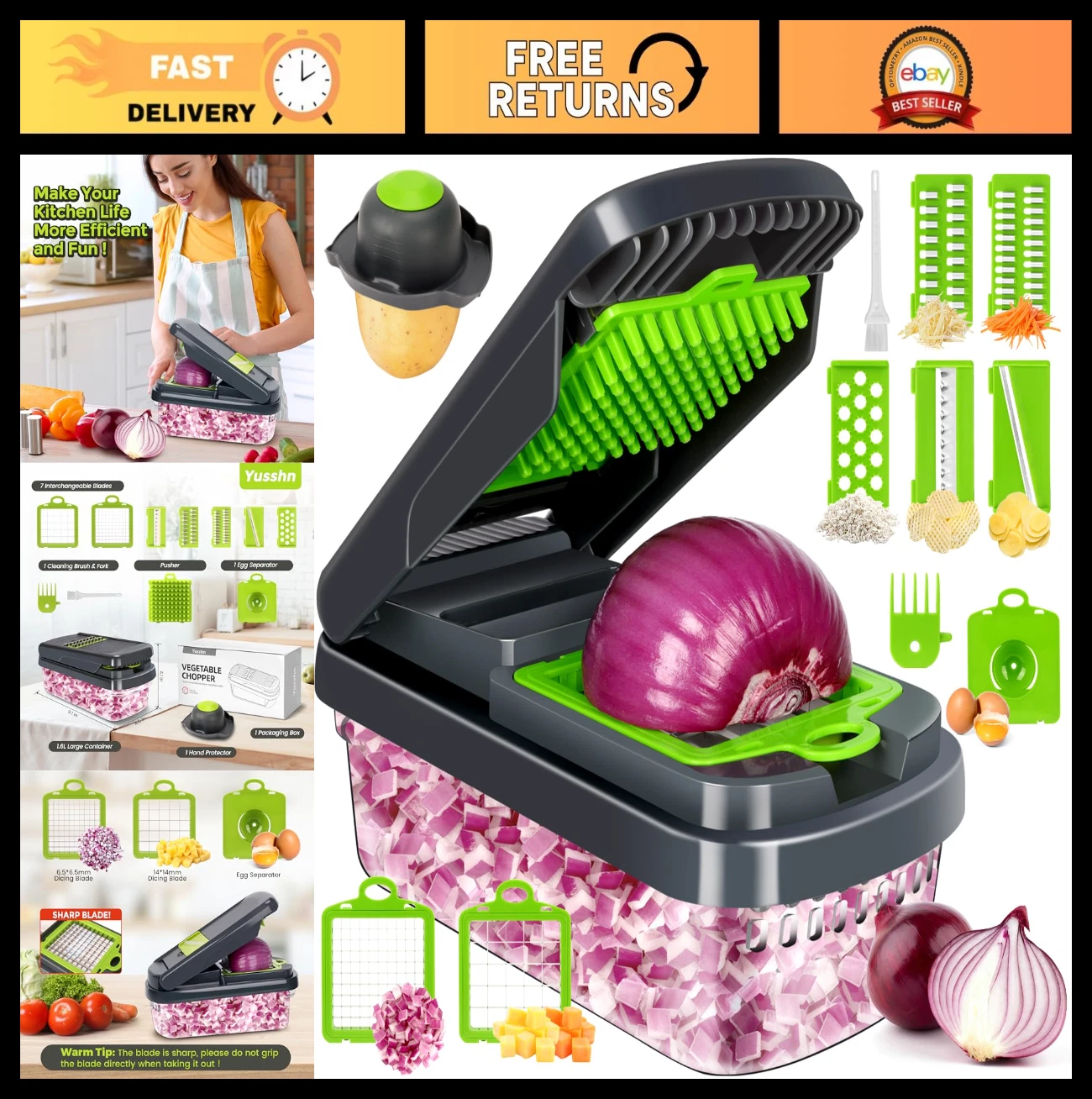 12-in-1 Multifunctional Vegetable Chopper with 7 Blades & Container - Food Prep