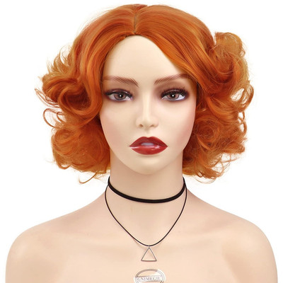 GNIMEGIL Short Orange Wig Layered Wavy Curly Wigs for Women Cosplay Carnival Par
