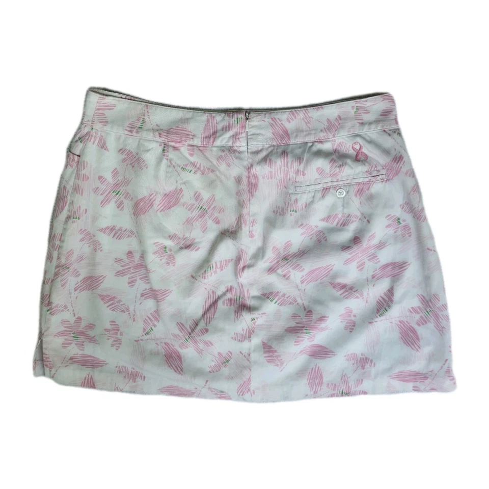 Preppy Lady Hagen Golf Skort Women’s 10 Pink Ribbon Floral White Stretch Pockets - Image 2 of 4