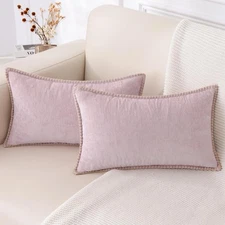 decorUhome Chenille Soft Throw Pillow Covers 12x20 Set of 2, Lumbar Velvet Fa...