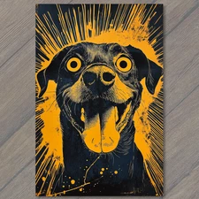 Art Print Dog Tongue Out Yellow Black Comic Explosion Expression Crazy Pop Vibe