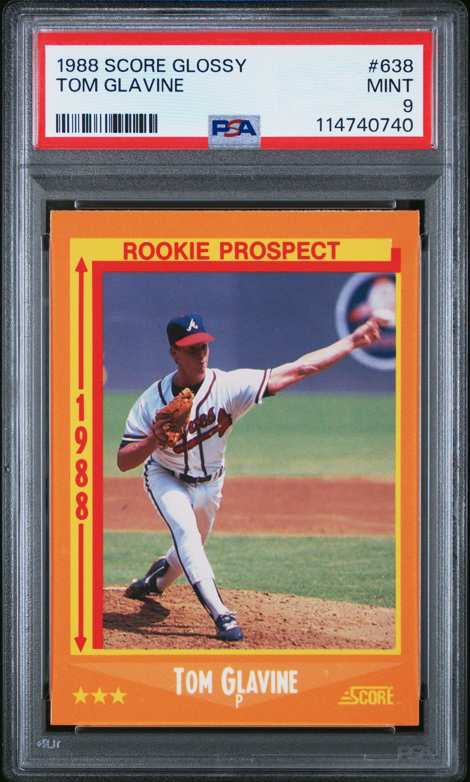 1988 SCORE GLOSSY #638 TOM GLAVINE PSA 9