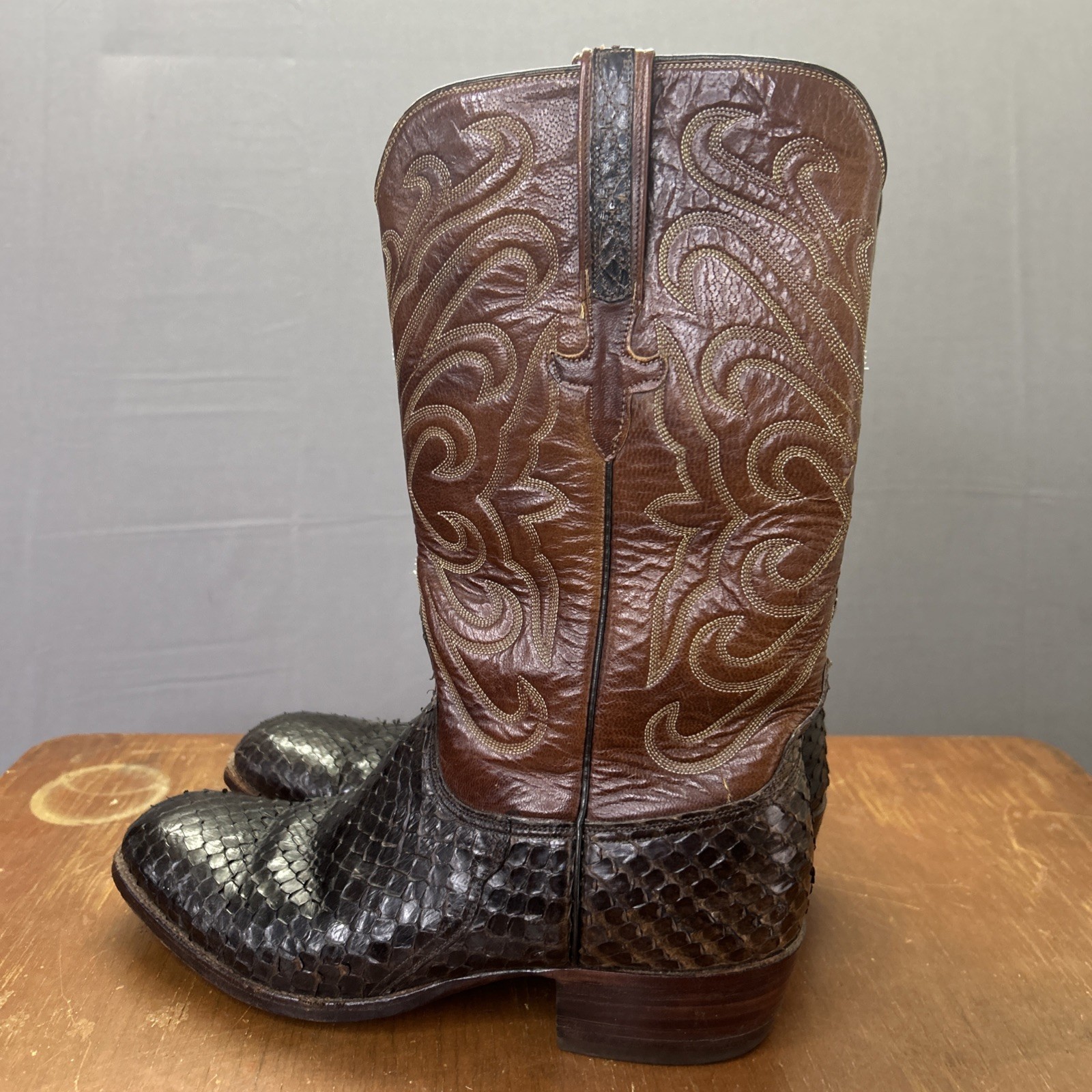 Vintage Lucchese Python Vamp Leather Shaft Cowboy… - image 4