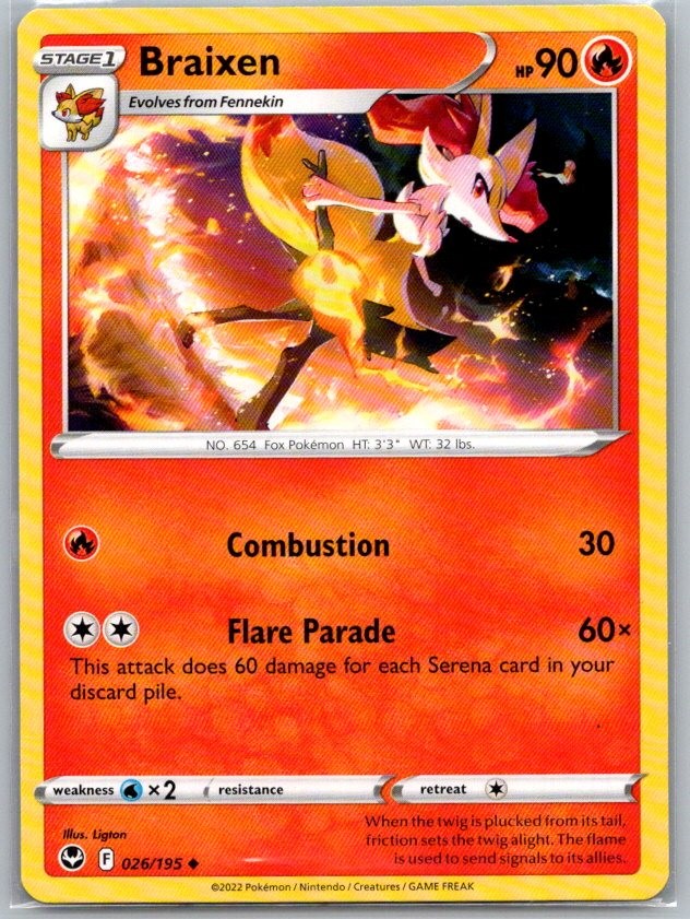 Braixen Uncommon SWSH12: Silver Tempest 026/195 NM