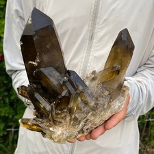 Racimo de cristal de cuarzo ahumado negro natural grande de 4,62 lb muestra mineral crudo