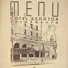 1944 Hotel Senator Restaurant Menu Hull 1121 L Street Sacramento California