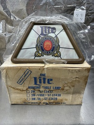 Vintage New Old Stock 80s Miller Lite Beer Hanging Table Lamp Pool Poker
