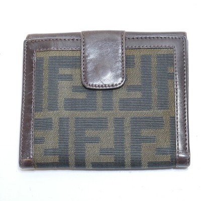 Authentic Fendi Zucca Leather Bifold Snap Compact Brown Wallet