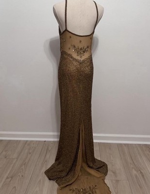 vintage scala beaded dress Vintage Bronze Beaded Scala Formal Dress Women's Size XL