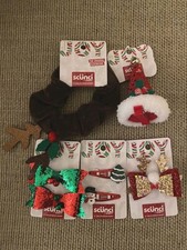 sc nci Holiday Hair Clips  Scrunchie Set, Multicolor, Christmas Bow Lot
