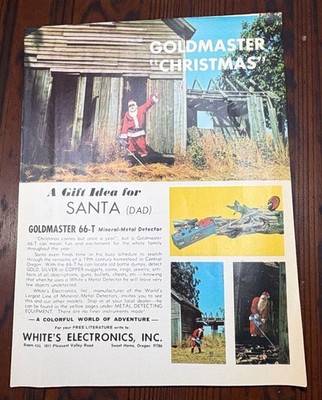 Whites Electronics Goldmaster Christmas Vintage Print Ad 70s 66-T Metal Detector