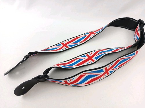 Planet Waves Woven Guitar/Bass Strap British Flag Leather Ends 2" Wide