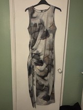 SHEIN Curve XL Grey/Black Abstract Mesh Ruched Sleeveless Long Bodycon Dress