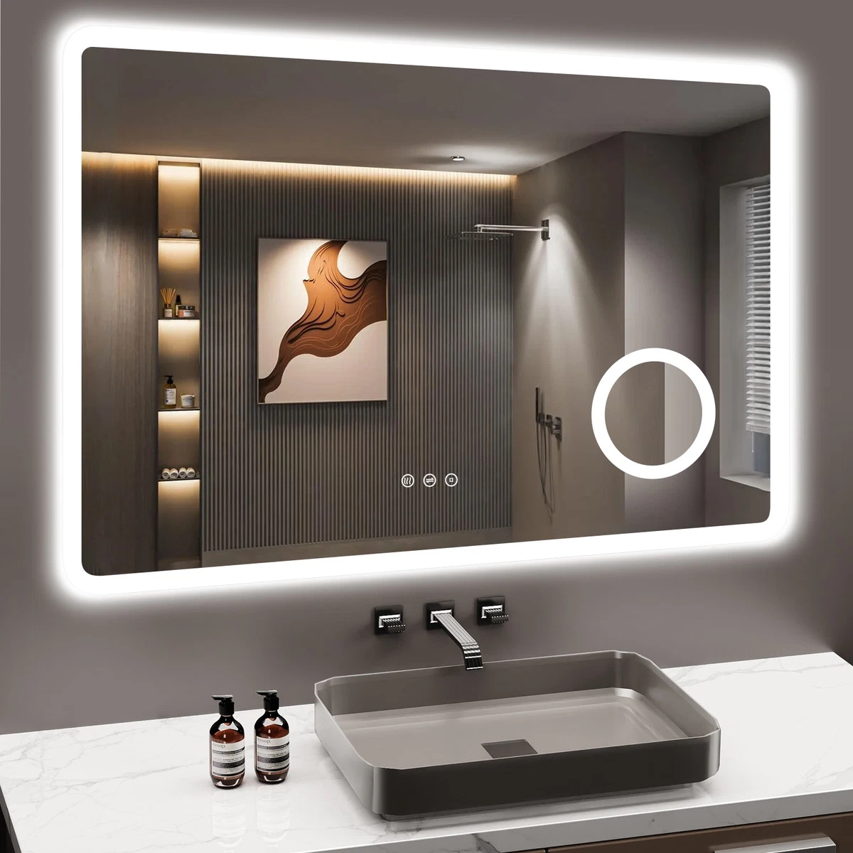 LED Badspiegel mit Beleuchtung Beschlagfrei Badezimmerspiegel Wandspiegel Neu