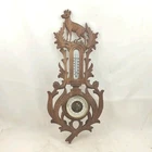Antique black forest style wood carved design hunting barometer thermometer