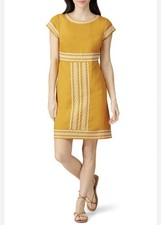 Boden Laura Linen Dress Women’s Yellow Embroidered Boho Cottagecore Petite 4P