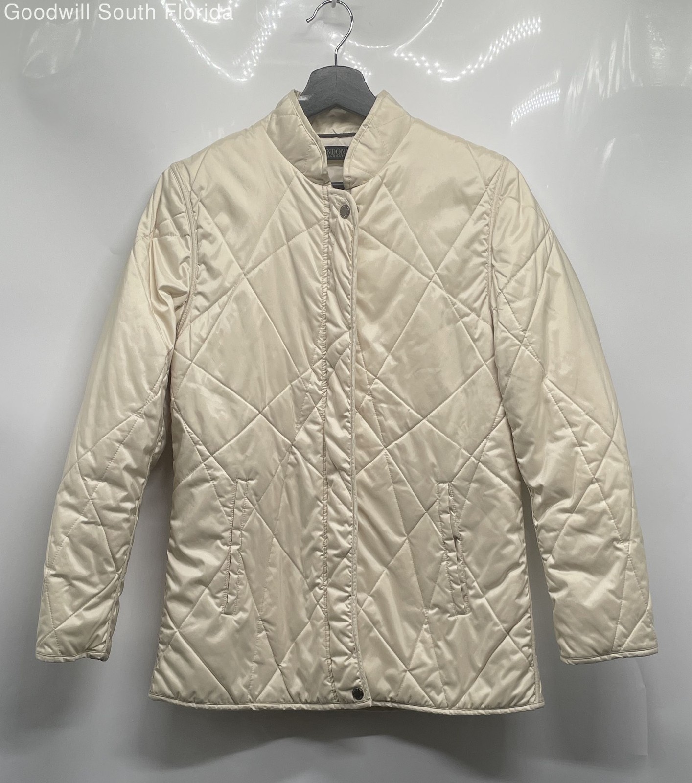 London Fog Womens Beige Long Sleeve Pockets Quilted Jacket Size Small