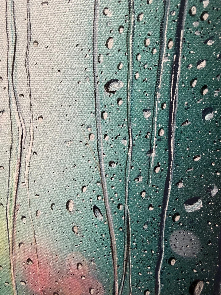 Original Acrylic Painting 9x12 Frame City Bokeh Art in Natural Wood Frame Decor - Image 3 of 4