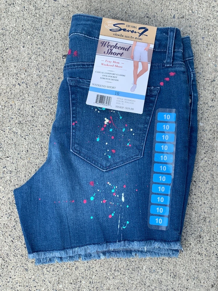 Bermudas de goteo de pintura SEVEN For All Mankind NUEVAS para mujer talla 10 👗 gn6-m12