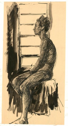 Peter Collins ARCA - 20th Century Pen and Ink Drawing, Window Gazing - Photo 2 sur 4