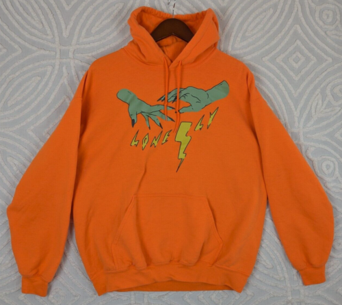 LONELY GHOST x Neon Orange Hoodie Witch Hands Skater Streetwear Urbanwear Sz L