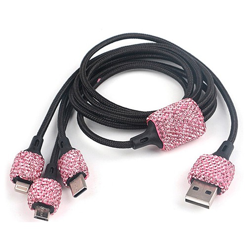 Women Crystal Dual USB Port Car Quick Rhinestones Bling Charger Cable Car Ch`hw - Afbeelding 14 van 17