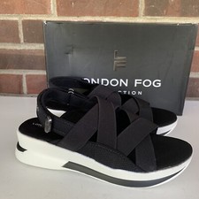 London Fog Womens Pauline black Stretchy Adjustable Sport Sandals US 8.5 M NEW