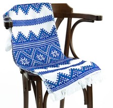 Ukrainian wedding RUSHNYK Handmade satin-stitch Embroidery white Blue 200x30cm