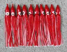 Lot Of 10 Hoochie Squid Skirts Un Rigged Fishing Lures 4 3/4" - Red/White