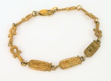 VTG BEAUTIFUL DESIGNER SIGNED EGYPTIAN REVIVAL SCARAB CHAIN LINK ANKH BRACELET