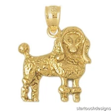 New 14k Yellow Gold Poodle Dog Pendant