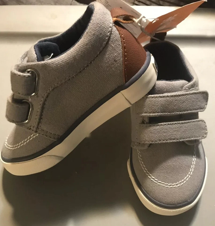 ZAPATOS TENIS GYMBOREE NIÑOS LONA GRIS Azul y Marrón Acentos FÁCIL CIERRE Talla 6 Foto 2 de 4