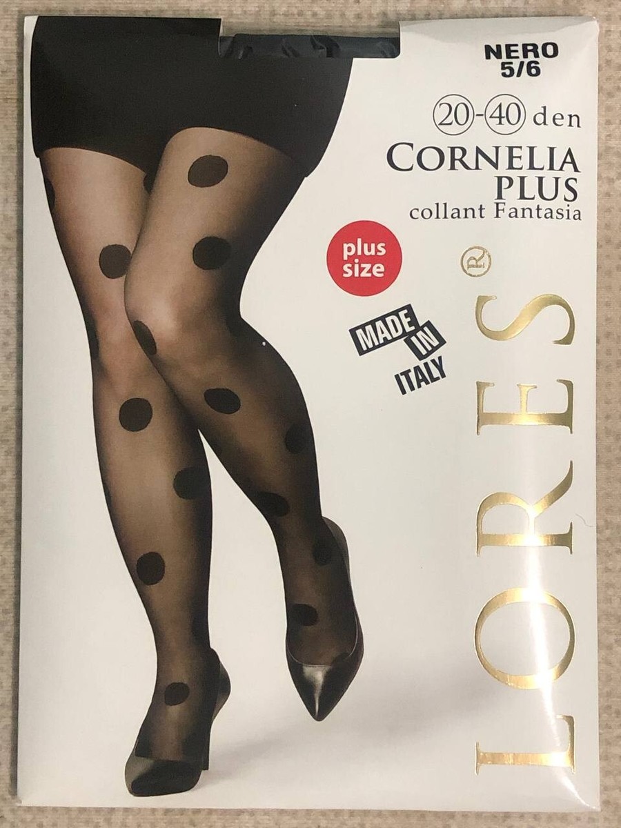 Lores Cornella Plus size women's big large polka dot pantyhose 20/40 Den  Black