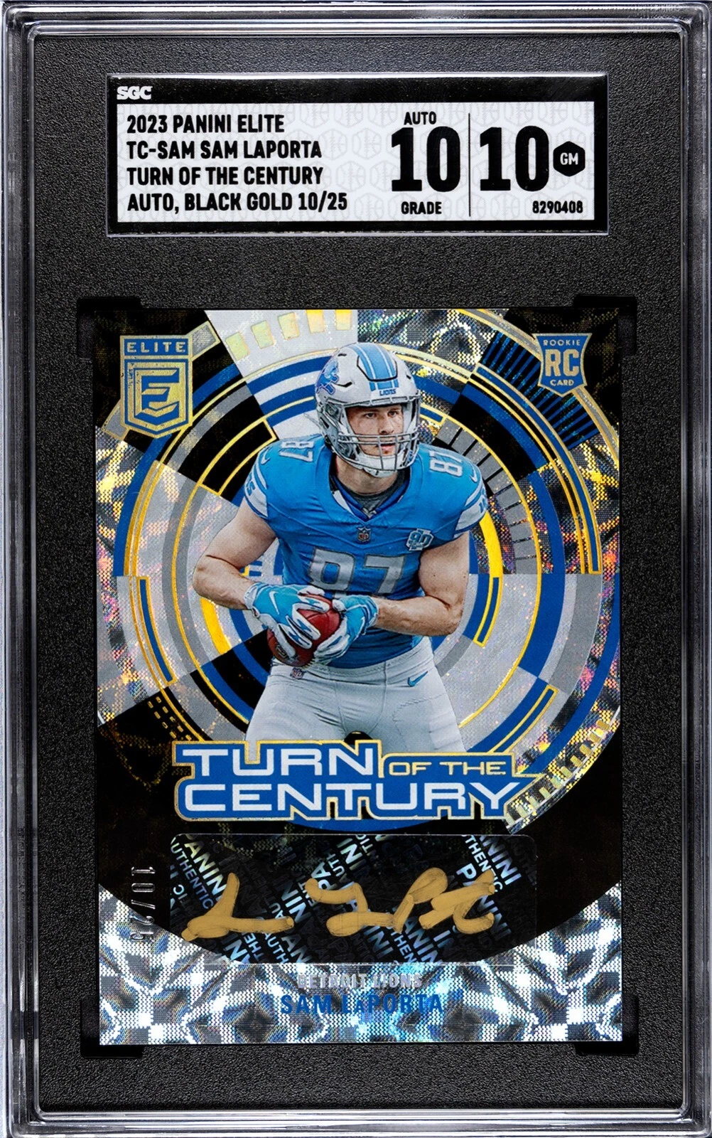 Sam LaPorta Panini Donruss Elite Turn of the Century Autograph #TCSAM Black Gold