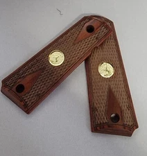 1911 Colt Rosewood Double Diamond Checkered Full Size Grips with Gold Colt Medal
