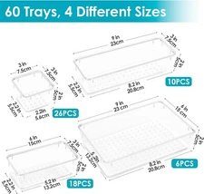 Vtopmart 60 PCS Drawer Organizer, 4-Size Clear Plastic Drawer Organizer Bins