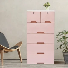 6 Drawer Plastic Dresser Furniture Bedroom Organizer Chest Storage Cabinet Pink