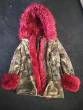 Miss Pap Camo Coat. Faux Fur Hood And Trim. Size 10