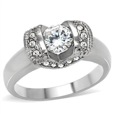 Deco Style CZ Ring Vintage Look Stainless Steel Silver-tone Stunning NEW