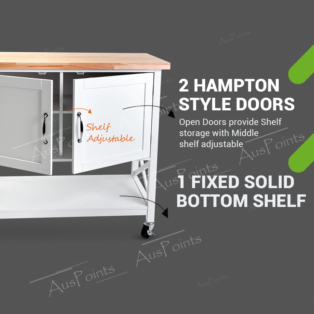 Kitchen Storage Trolley Island Bench with Wheels Wooden Utility