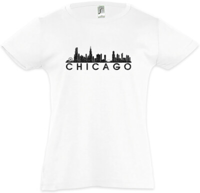 Skyline Chicago Kids Girls T-Shirt City Fun United States of America USA US Flag