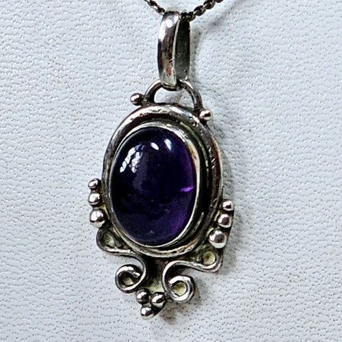 Antike Halskette Anhänger Kette 925 Silber 45cm Cabochon Amethyst 42x21mm - Bild 18 von 20