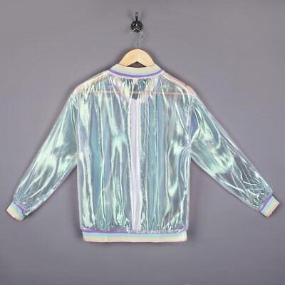 Womens Long Sleeves Holographic Clear Jacket Iridescent Coat