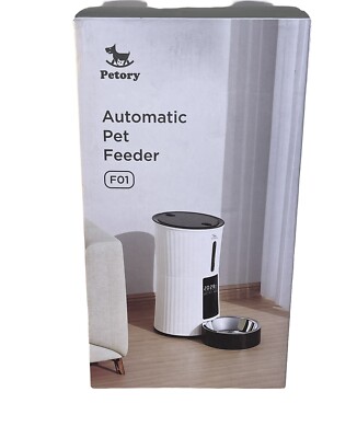 Petory F01 Automatic Pet Feeder - 4L Programable Dry Food Dispenser White New