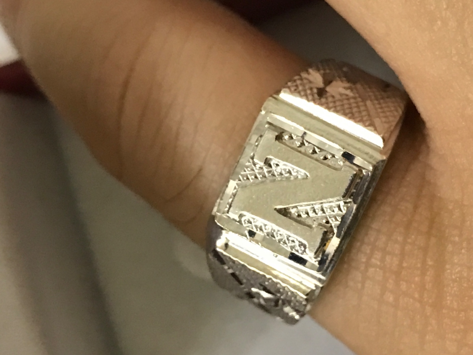 18k solid white gold initial  "N" ring  h3jewels … - image 4